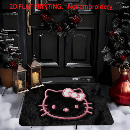 Hello Kitty Kawaii Doormat 2D Flat Print Black Pink Bow Pattern Non-Slip Absorbent Floor Mat for Christmas Entryway Home Decor My Store