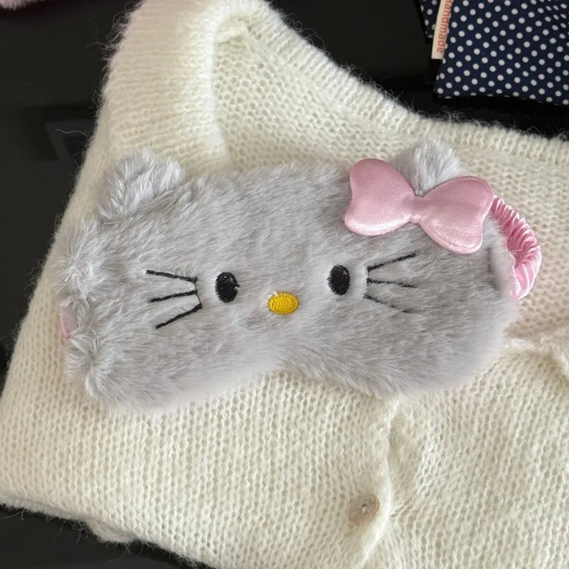 Plush Cartoon Cat Cute Sleep Kt Kuromi Mask Light Blocking Eye Protection For Girls Soft Fluffy Sleeping Travel Napping Eye Mask My Store