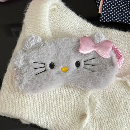 Plush Cartoon Cat Cute Sleep Kt Kuromi Mask Light Blocking Eye Protection For Girls Soft Fluffy Sleeping Travel Napping Eye Mask My Store