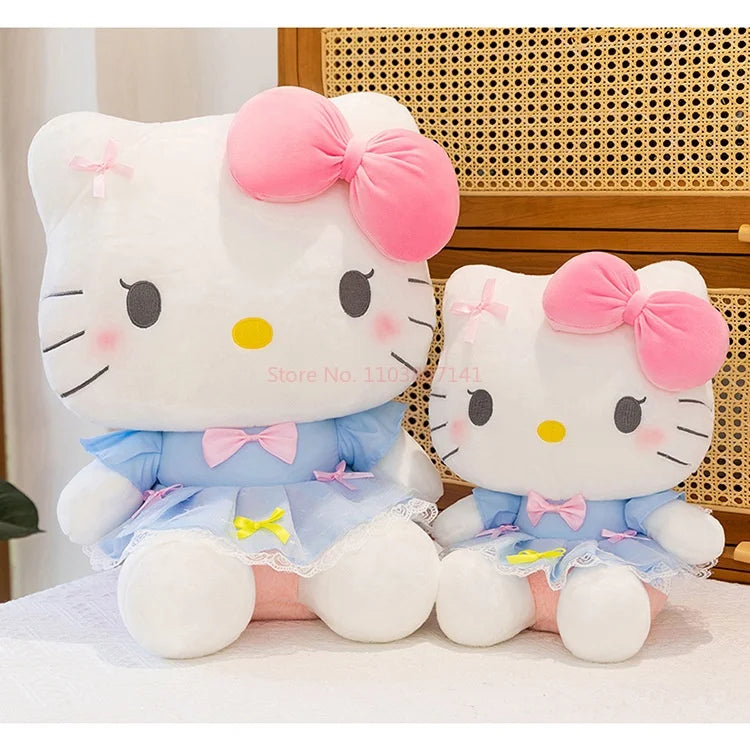 New Style Hello Kitty Plush Toy Big Pink Bow Blue Lace Dress Stuffed Doll Soft Plushie For Kids Girls Birthday Gift Room Decor My Store