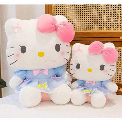 New Style Hello Kitty Plush Toy Big Pink Bow Blue Lace Dress Stuffed Doll Soft Plushie For Kids Girls Birthday Gift Room Decor My Store