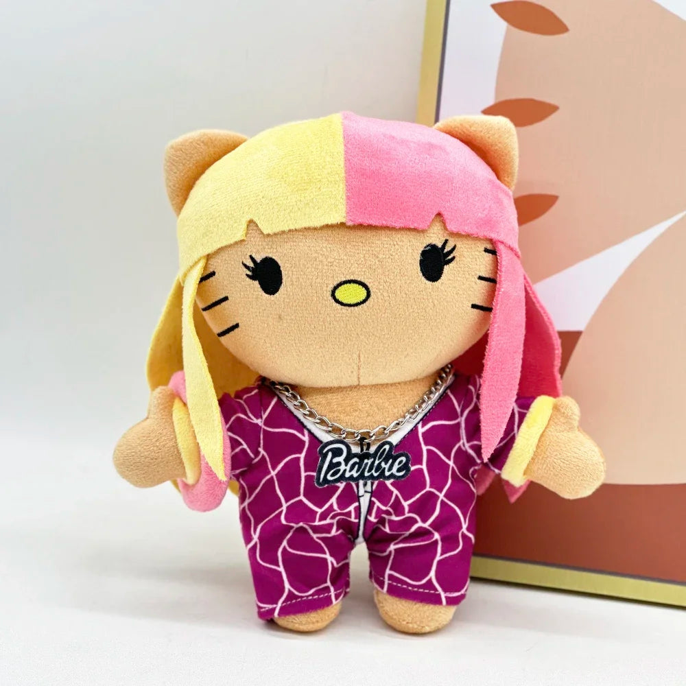 Hello Kitty Nicki Minaj Yellow Pink Hair Plush Doll Cute Clothing Figure Stuffed Toys Cute Boys Girls Birthday Gift 22cm My Store