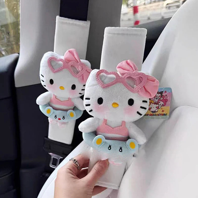 Sanrios Car Accessories Seat Belt Anime Kitty Cat Shoulder Cover Cute Cartoon Animals Protection Seat Belt Padding Pad Cushion My Store