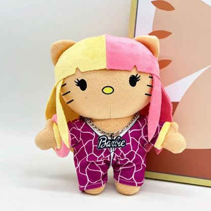 Hello Kitty Nicki Minaj Yellow Pink Hair Plush Doll Cute Clothing Figure Stuffed Toys Cute Boys Girls Birthday Gift 22cm My Store