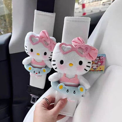 Sanrios Car Accessories Seat Belt Anime Kitty Cat Shoulder Cover Cute Cartoon Animals Protection Seat Belt Padding Pad Cushion My Store