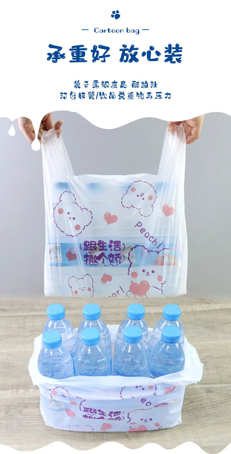 100Pcs Anime Hello Kitty Cinnamoroll Doggie Bag Cute Cartoon Printing Portable Plastic Storage Tote Bag For Girls My Store