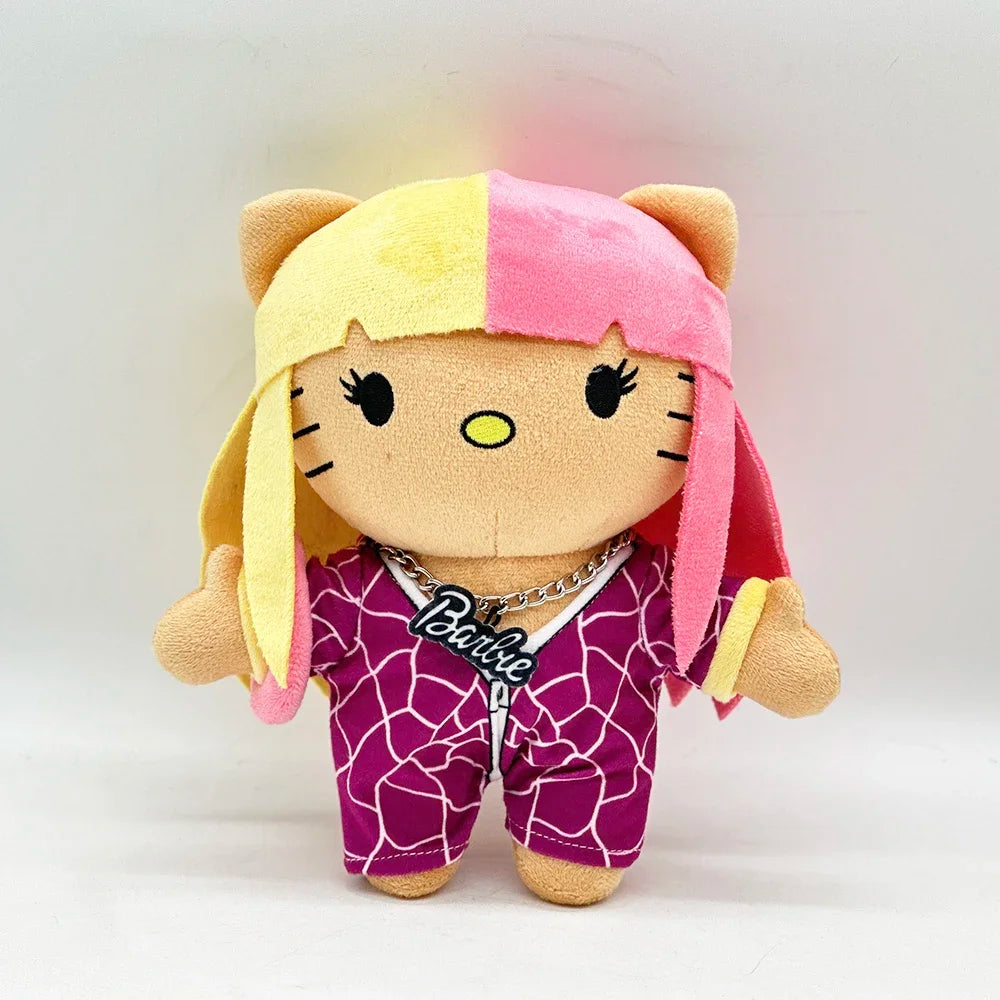 Hello Kitty Nicki Minaj Yellow Pink Hair Plush Doll Cute Clothing Figure Stuffed Toys Cute Boys Girls Birthday Gift 22cm My Store