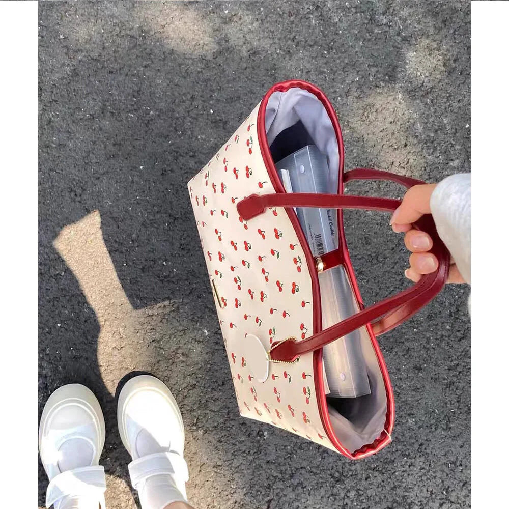 Fashion Cherry Tote Bag Popular Cute Cartoon Women Shoulder Bag New Trend Large Capacity Commuter Bag Student Laptop Bag Handbag My Store