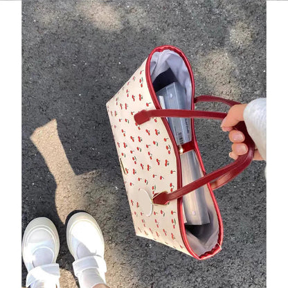 Fashion Cherry Tote Bag Popular Cute Cartoon Women Shoulder Bag New Trend Large Capacity Commuter Bag Student Laptop Bag Handbag My Store
