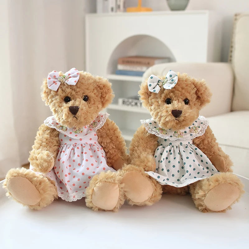 2pcs/lot 26cm Lovely Couple Teddy Bear Peluche Toys Kawaii Dress Bear Dolls Stuffed Soft Toy for Girls Baby Girlfriend Gifts My Store