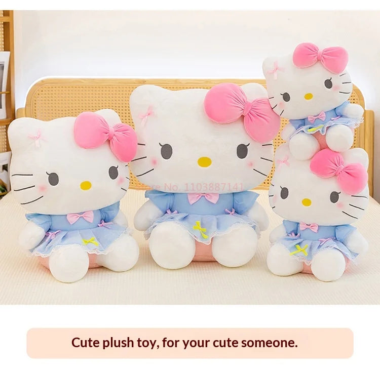New Style Hello Kitty Plush Toy Big Pink Bow Blue Lace Dress Stuffed Doll Soft Plushie For Kids Girls Birthday Gift Room Decor My Store