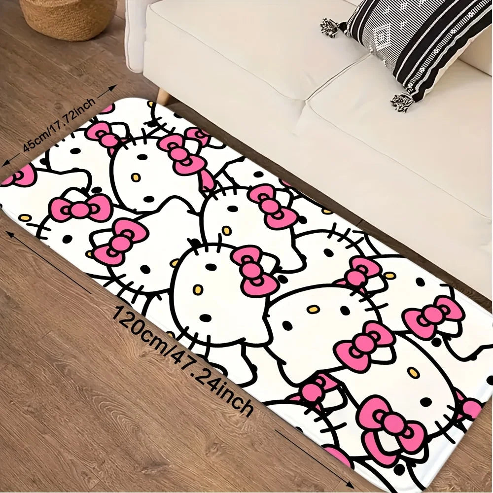 For Hello Kitty & Melody Cartoon Character Washable Flannel Rug - Non-Slip, Cute Pattern for Door Mat, Living Room, Bedroom, B My Store