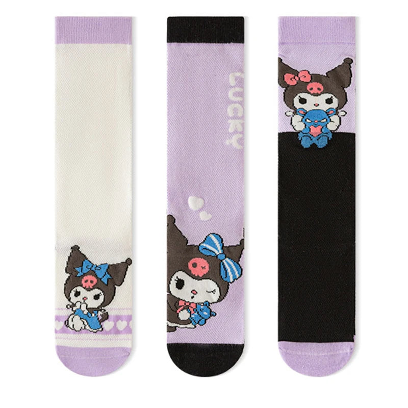 3 Pairs Spring and Summer Cartoon Anime Hello Kitty Pattern Girls Over knee Socks Cotton Comfortable and Soft Casual Girls Socks My Store