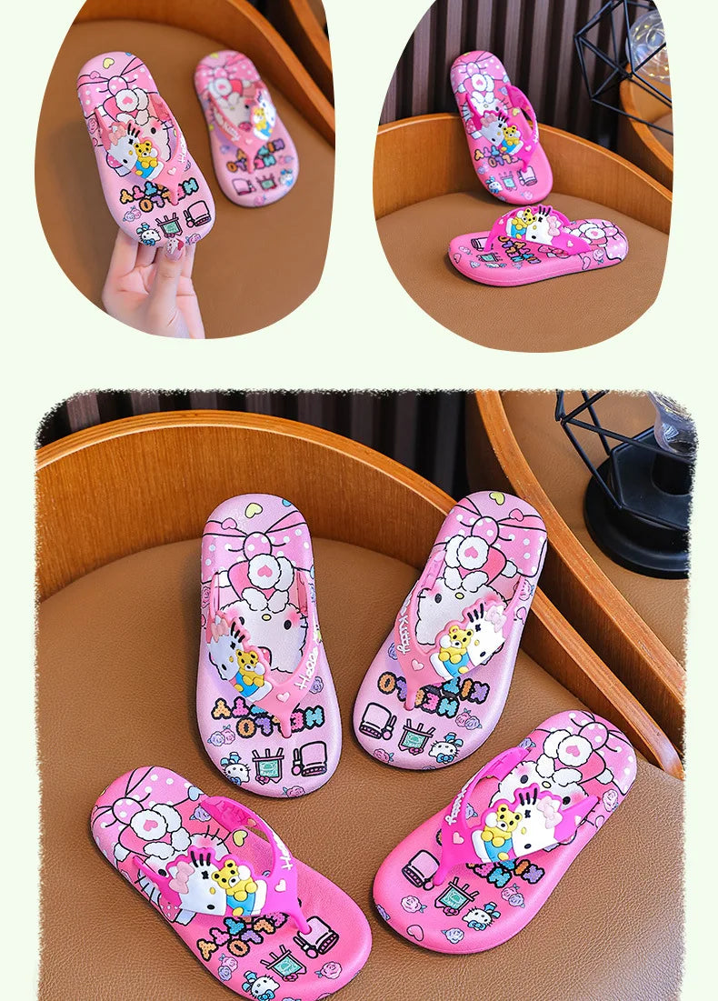 Hellokittys Sanrios Slippers Girl Summer Fashion Kawaii Cartoon Wearing Outside Fashion Cartoon Flip Flops Leisure Anime Figure My Store