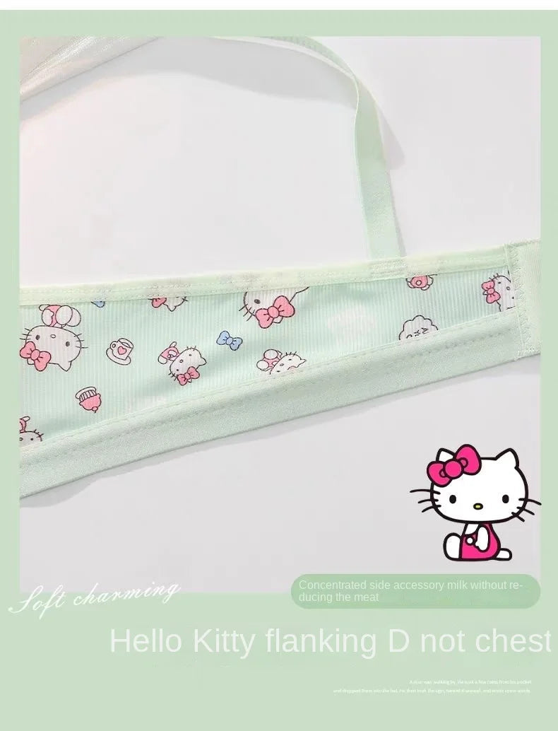 Kawaii Hello Kitty Lingerie Set Cartoon Bra Briefs Women Underwear Soft Comfortable Breathable Wireless Push Up Bra Girl Panties My Store