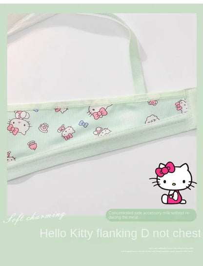 Kawaii Hello Kitty Lingerie Set Cartoon Bra Briefs Women Underwear Soft Comfortable Breathable Wireless Push Up Bra Girl Panties My Store