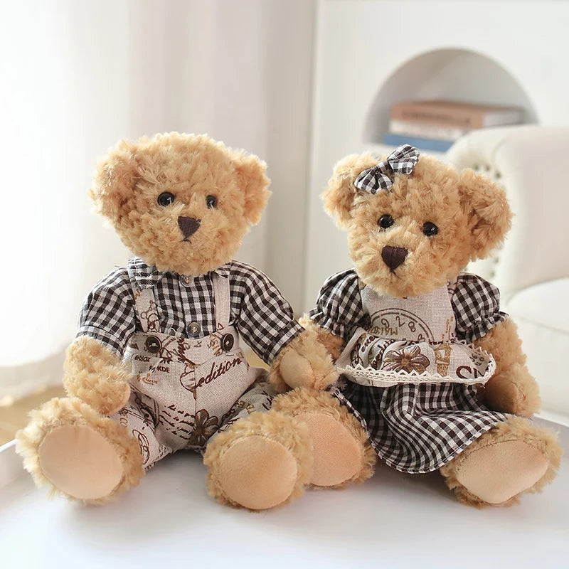 2pcs/lot 26cm Lovely Couple Teddy Bear Peluche Toys Kawaii Dress Bear Dolls Stuffed Soft Toy for Girls Baby Girlfriend Gifts My Store