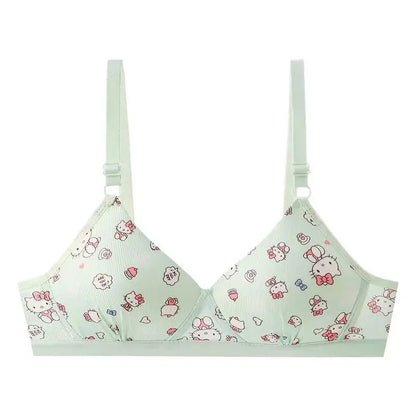 Kawaii Hello Kitty Lingerie Set Cartoon Bra Briefs Women Underwear Soft Comfortable Breathable Wireless Push Up Bra Girl Panties My Store