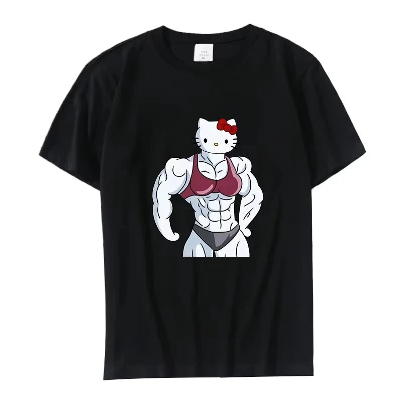 Summer Black and White Hello Kitty and Friends Pattern T-Shirt  Anime Cinnamon Roll Muscle Print Cartoon Top Cotton Short Sleeve My Store