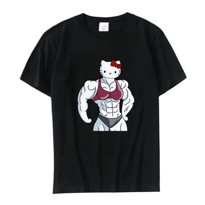 Summer Black and White Hello Kitty and Friends Pattern T-Shirt  Anime Cinnamon Roll Muscle Print Cartoon Top Cotton Short Sleeve My Store