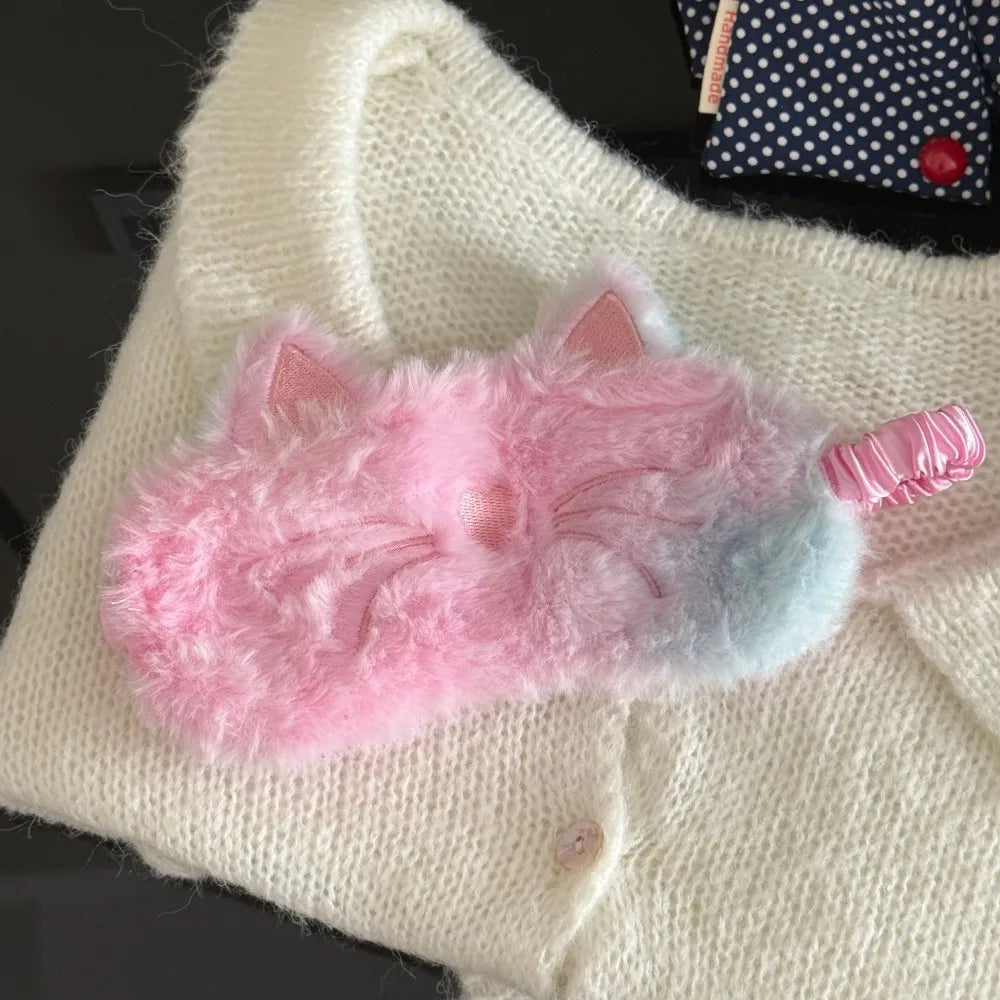 Plush Cartoon Cat Cute Sleep Kt Kuromi Mask Light Blocking Eye Protection For Girls Soft Fluffy Sleeping Travel Napping Eye Mask My Store