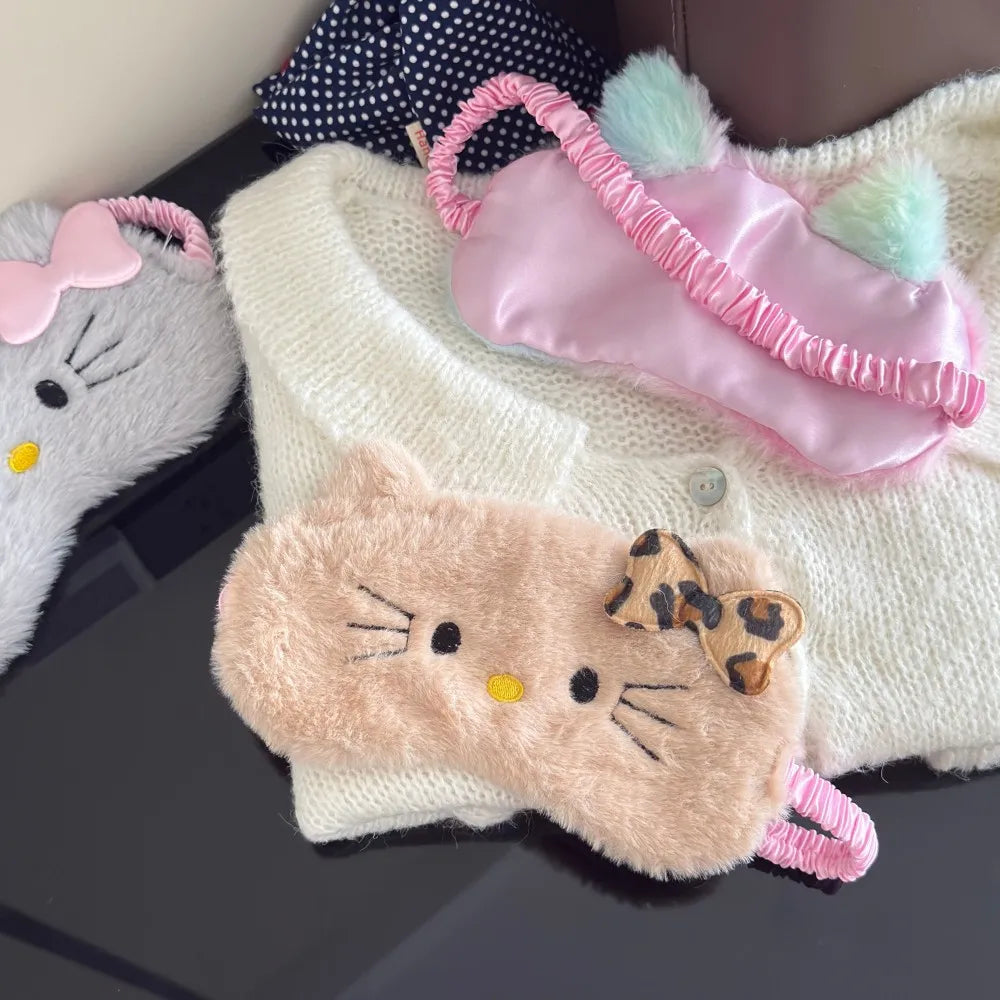 Plush Cartoon Cat Cute Sleep Kt Kuromi Mask Light Blocking Eye Protection For Girls Soft Fluffy Sleeping Travel Napping Eye Mask My Store