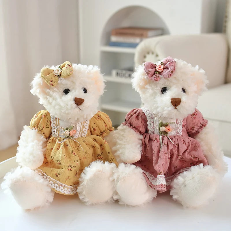 2pcs/lot 26cm Lovely Couple Teddy Bear Peluche Toys Kawaii Dress Bear Dolls Stuffed Soft Toy for Girls Baby Girlfriend Gifts My Store