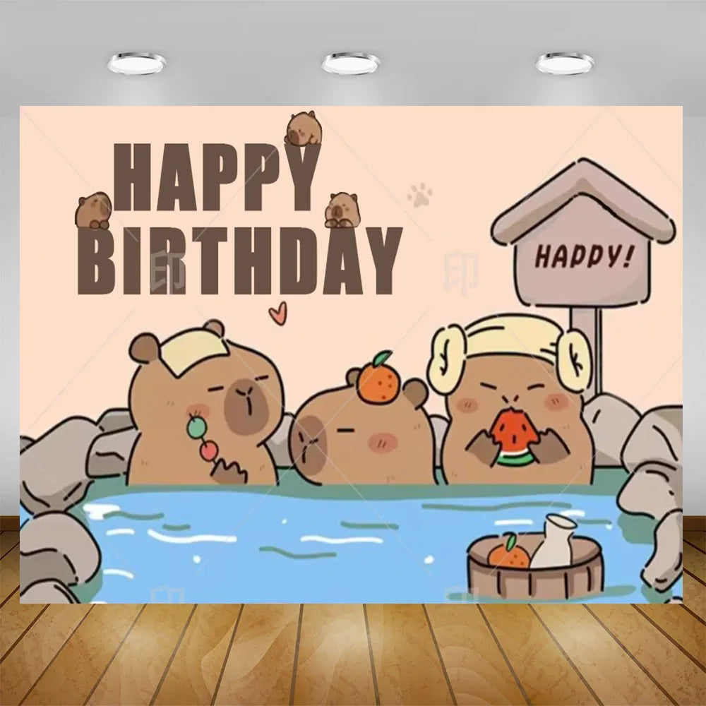 Cartoon cute capybara good luck photography background customizable children's first birthday decoration photo studiophoto props My Store