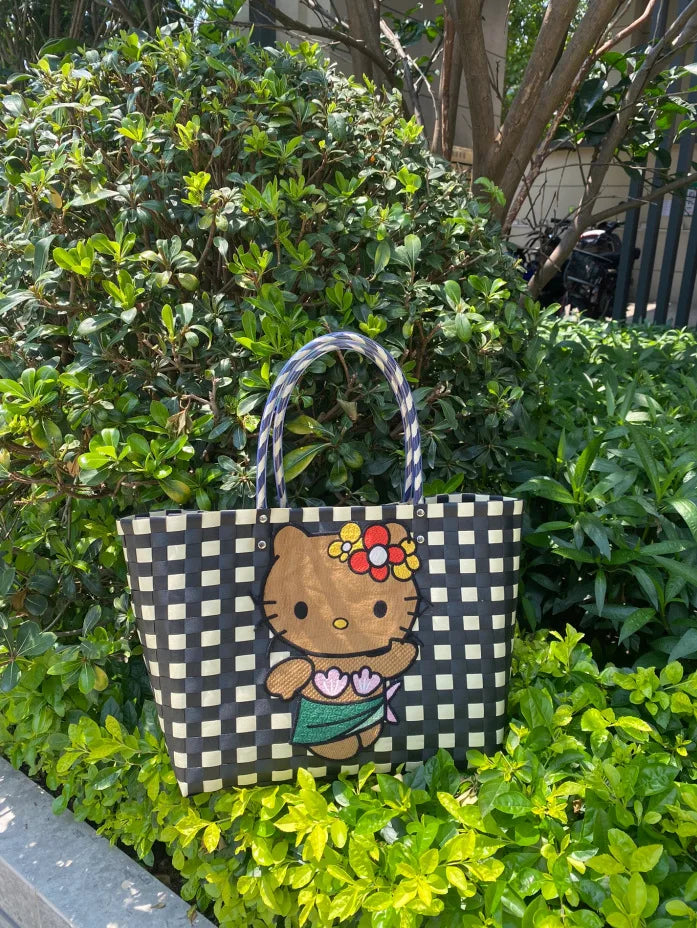 New Hello Kitty Handheld Woven Bag Fashion High Quality Girls' Beach Bag Cartoon Large Capacity Multifunctional Women's Handbag My Store