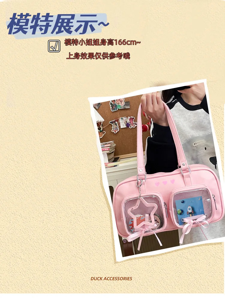 New Niche Design Women's Bow Harajuku Cute Ita Bag JK Uniform Ulzzang Shoulder Bag for Girls Y2K Cartoon Handle Bag My Store