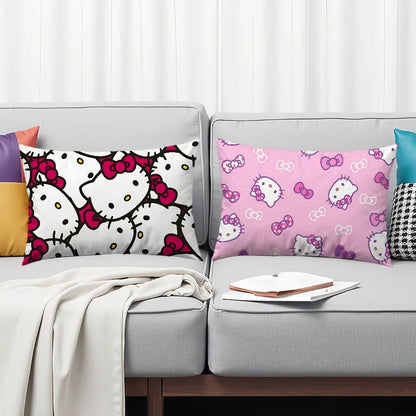 pink Tiling Pattern cushion cover Rectangle Pillow Cover bow Hello kawaii Home Sofa living Room k-Kitty Coffee Shop Pillowcase My Store