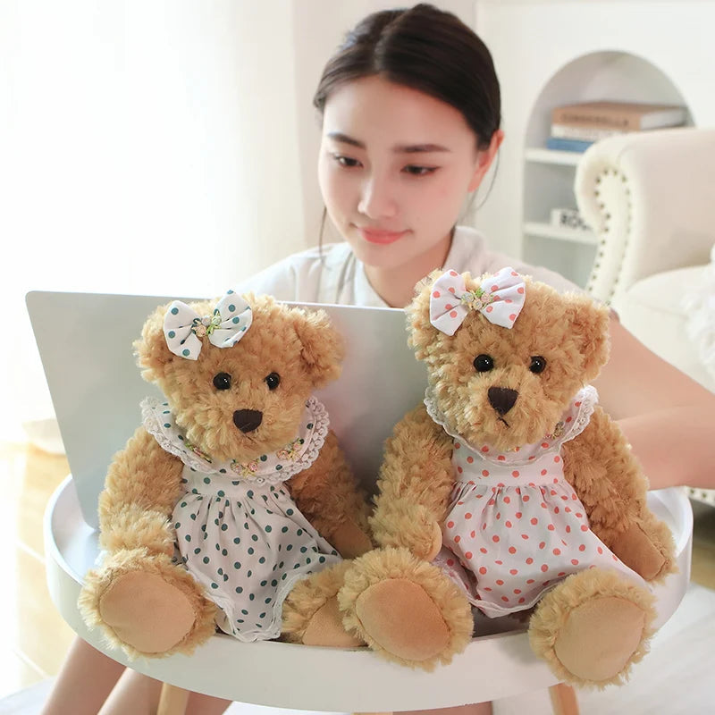 2pcs/lot 26cm Lovely Couple Teddy Bear Peluche Toys Kawaii Dress Bear Dolls Stuffed Soft Toy for Girls Baby Girlfriend Gifts My Store