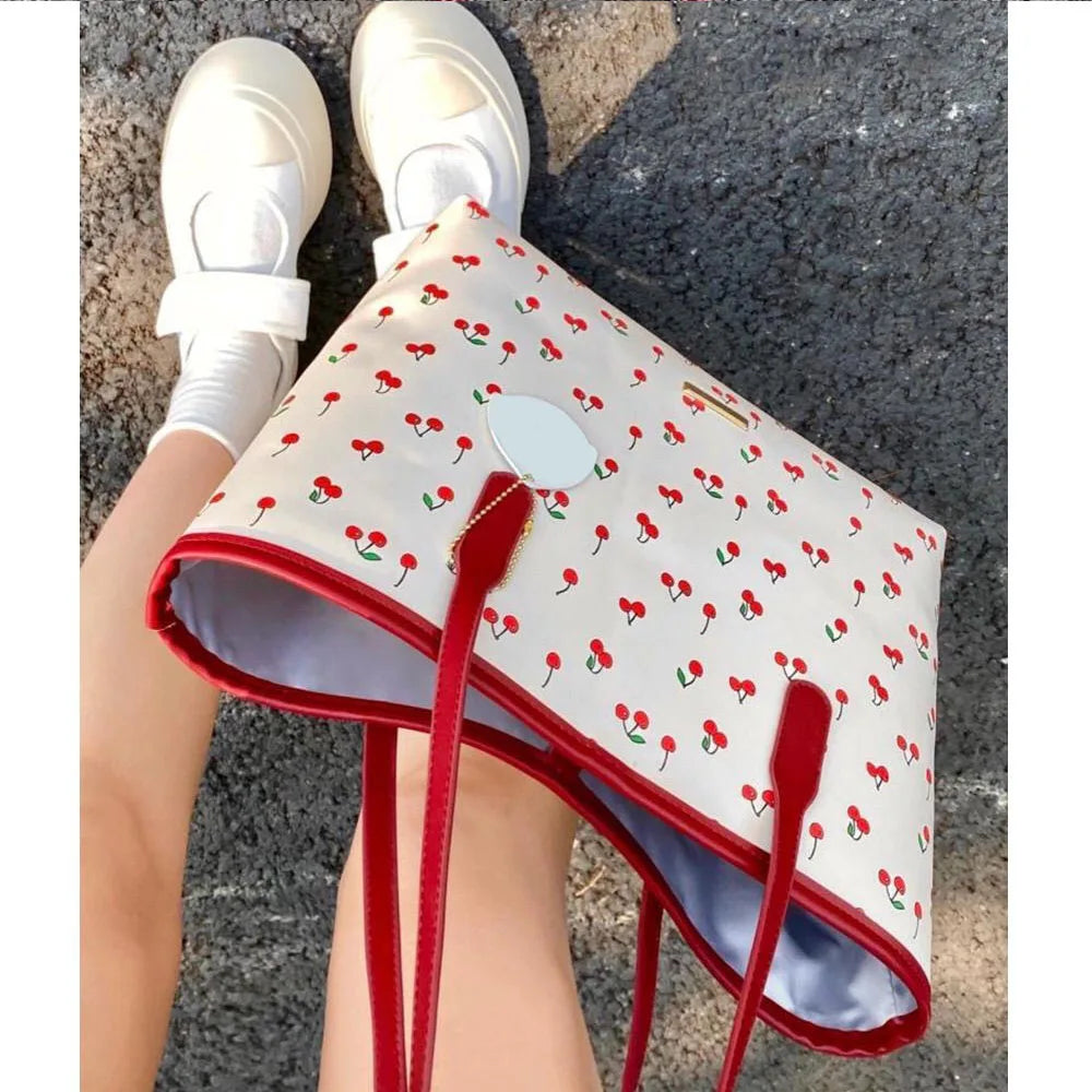 Fashion Cherry Tote Bag Popular Cute Cartoon Women Shoulder Bag New Trend Large Capacity Commuter Bag Student Laptop Bag Handbag My Store