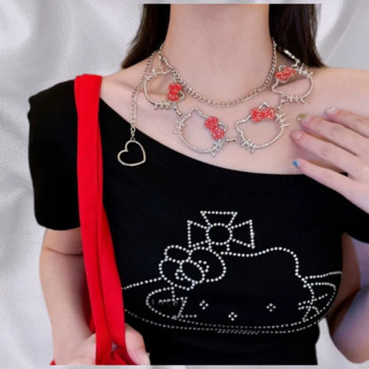Y2K Cartoon Pattern Hello Kitty Metal Full Diamond Waist Chain Sexy Belt Sweater Chain Girls Clothing Accessories Special Gift My Store