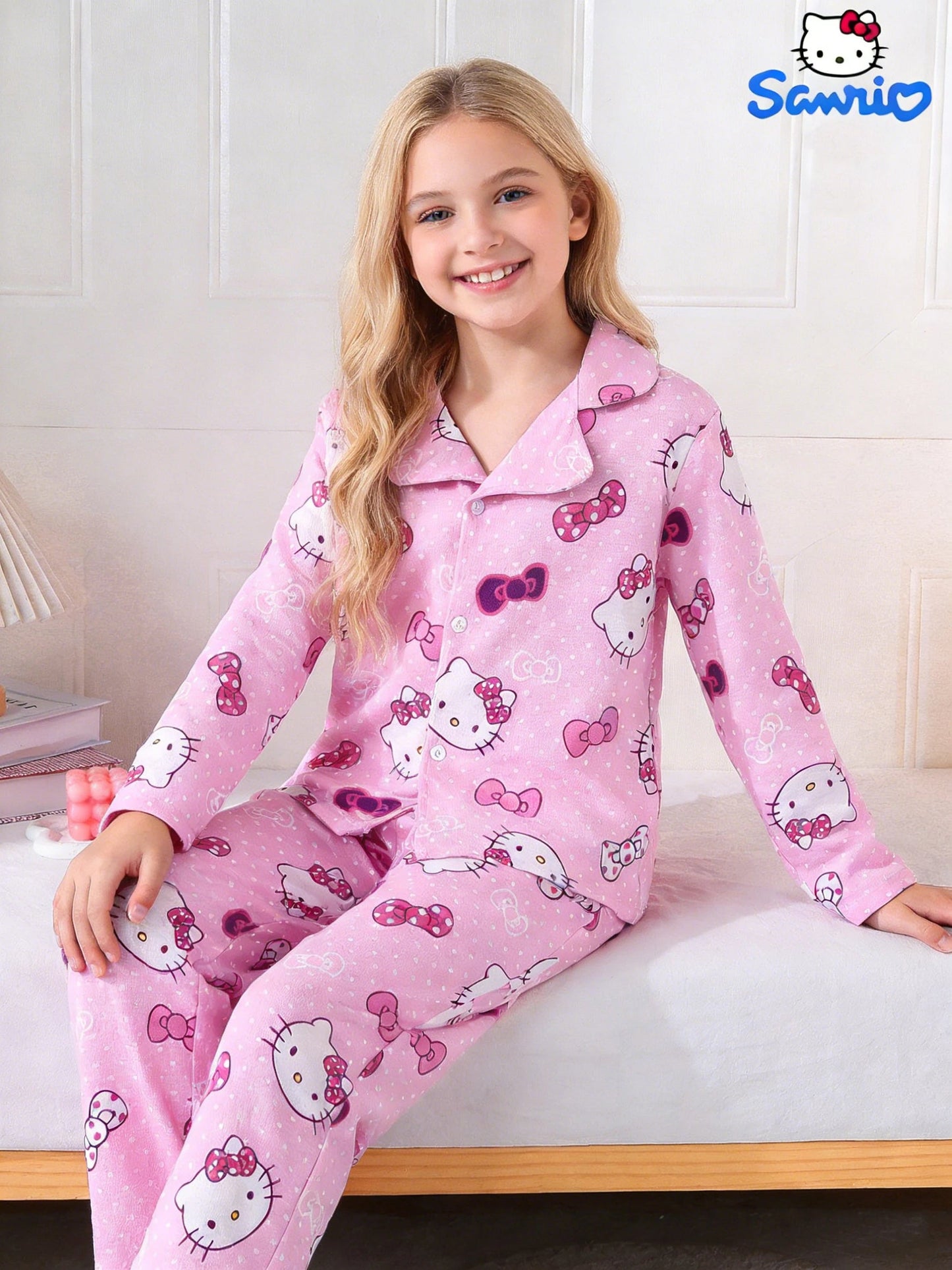 Sanrio Spring/Autumn Girls' Home Clothes, Hello Kitty Long Sleeve Top/Pants, Casual Pajamas/Sleepwear Suitable for Home Wear My Store