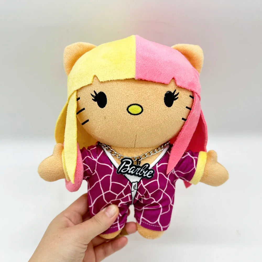 Hello Kitty Nicki Minaj Yellow Pink Hair Plush Doll Cute Clothing Figure Stuffed Toys Cute Boys Girls Birthday Gift 22cm My Store