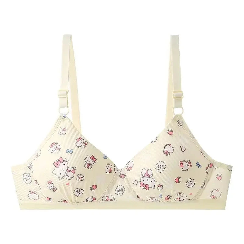 Kawaii Hello Kitty Lingerie Set Cartoon Bra Briefs Women Underwear Soft Comfortable Breathable Wireless Push Up Bra Girl Panties My Store