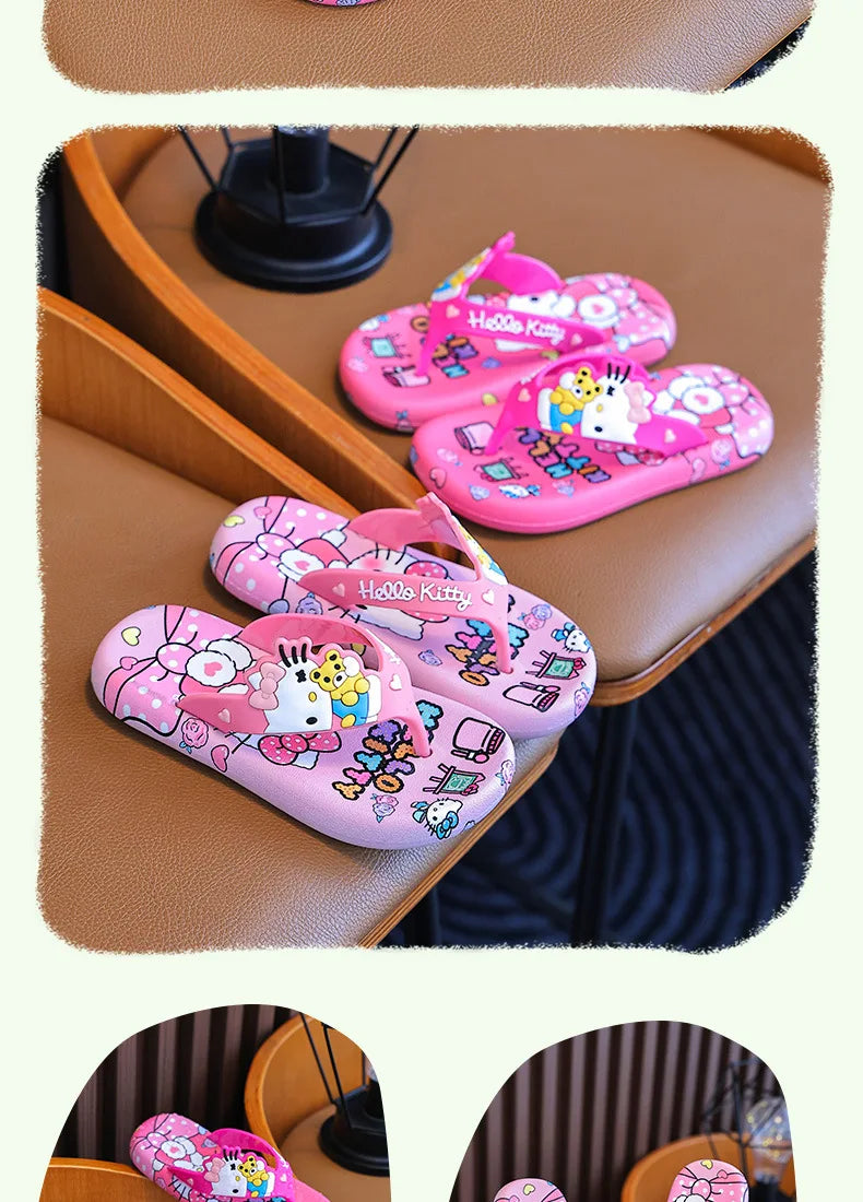Hellokittys Sanrios Slippers Girl Summer Fashion Kawaii Cartoon Wearing Outside Fashion Cartoon Flip Flops Leisure Anime Figure My Store