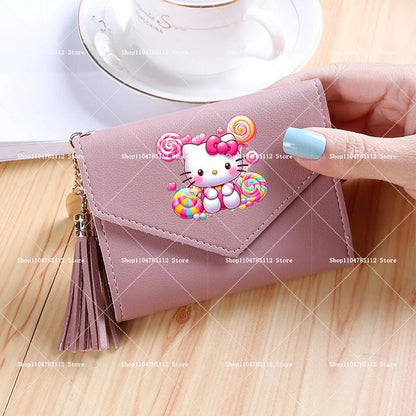 Hello Kitty Wallet PU Lychee Pattern Women Wallets Anime Cartoon New Clutch Money Pouch Trend Fashion Multifunctional Purse Gift My Store