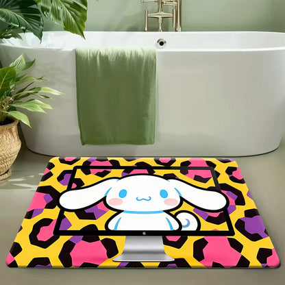 Hello Kitty Kawaii Doormat 2D Flat Print Black Pink Bow Pattern Non-Slip Absorbent Floor Mat for Christmas Entryway Home Decor My Store