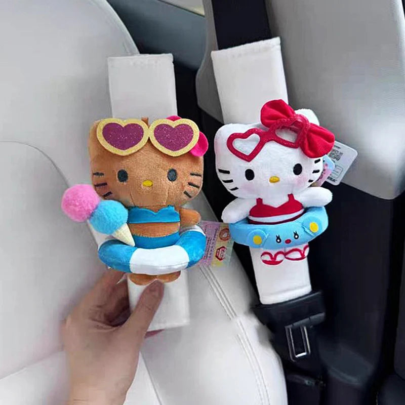 Sanrios Car Accessories Seat Belt Anime Kitty Cat Shoulder Cover Cute Cartoon Animals Protection Seat Belt Padding Pad Cushion My Store