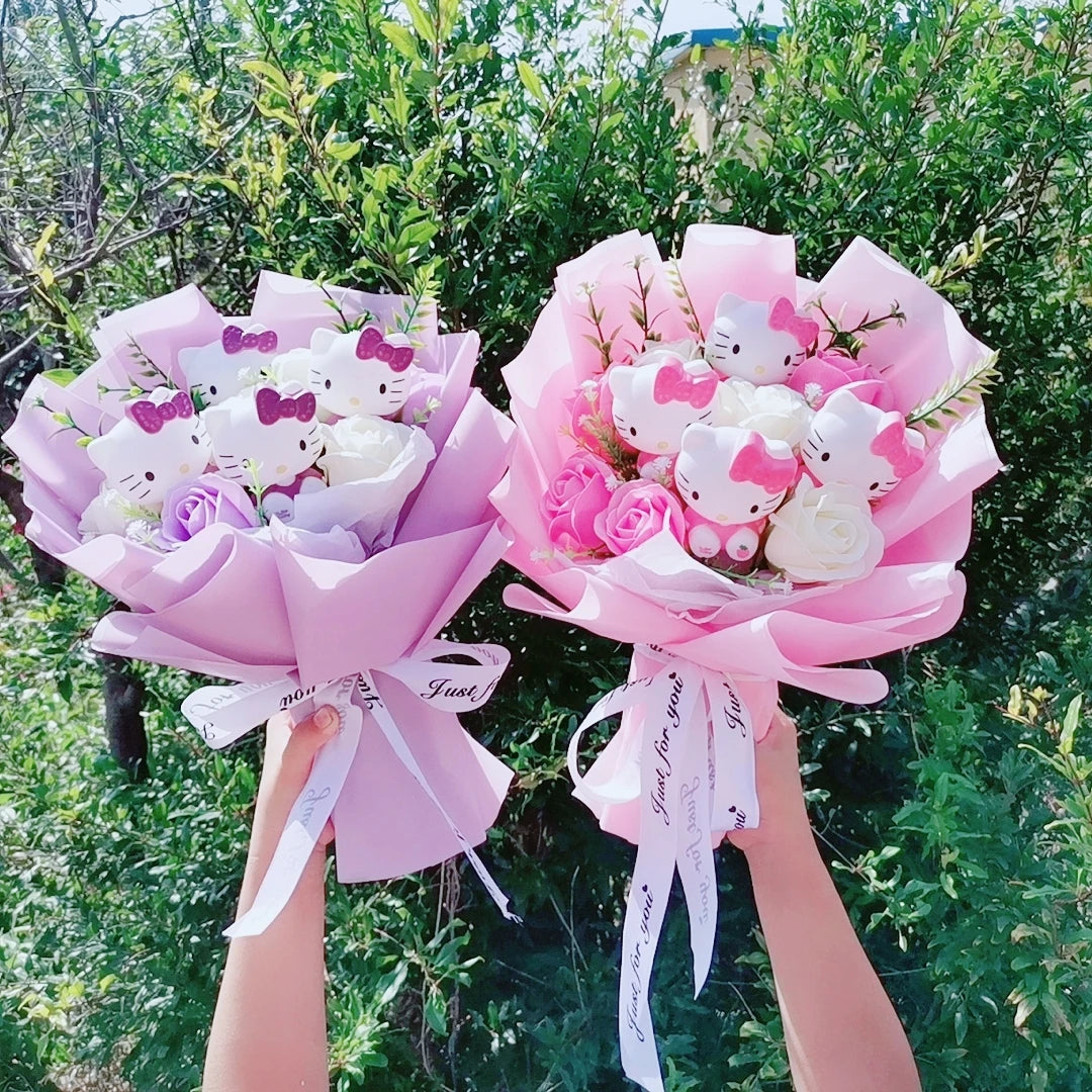 Hello Kitty Cartoon Plush Bouquet  Anime Rose Flowers Doll Home Wedding Decoration Christmas Valentine's Day Gift My Store