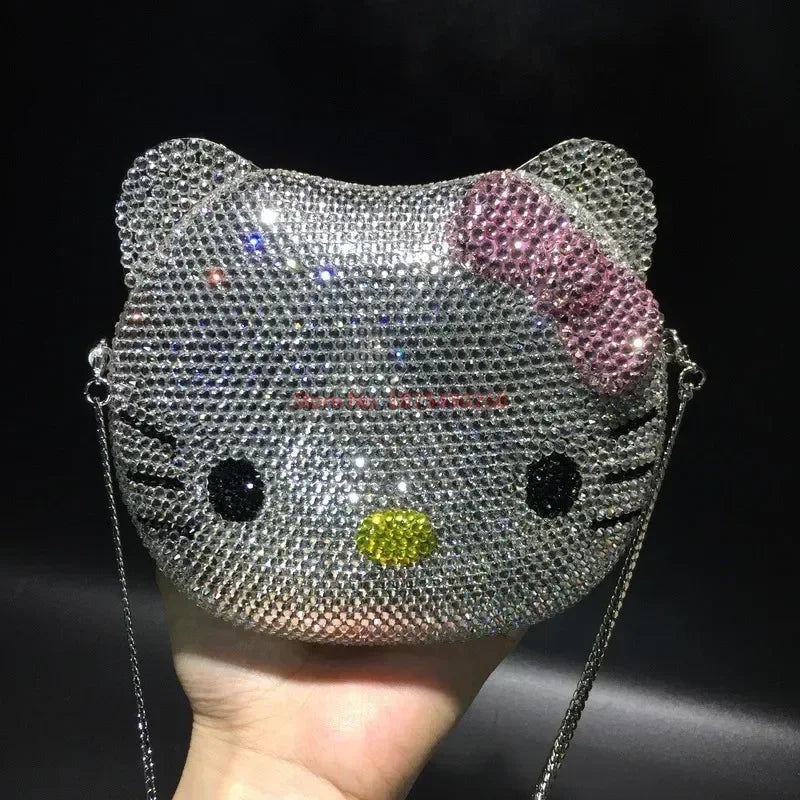 Hellokitty Anime Cartoon Shape Rhinestone Cartoon Full Of Diamonds Dinner Bag Handmade Diamond-Set Lady'S Clutch Christmas Gift My Store