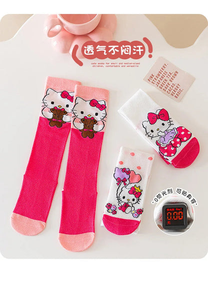3 Pairs Spring and Summer Cartoon Anime Hello Kitty Pattern Girls Over knee Socks Cotton Comfortable and Soft Casual Girls Socks My Store