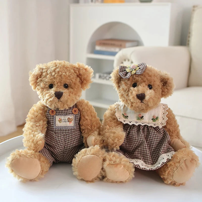 2pcs/lot 26cm Lovely Couple Teddy Bear Peluche Toys Kawaii Dress Bear Dolls Stuffed Soft Toy for Girls Baby Girlfriend Gifts My Store