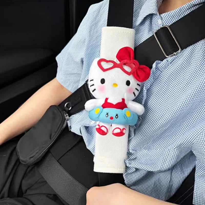Sanrios Car Accessories Seat Belt Anime Kitty Cat Shoulder Cover Cute Cartoon Animals Protection Seat Belt Padding Pad Cushion My Store