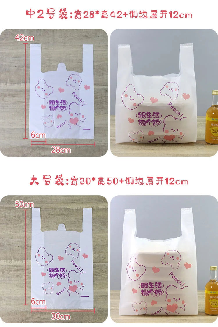 100Pcs Anime Hello Kitty Cinnamoroll Doggie Bag Cute Cartoon Printing Portable Plastic Storage Tote Bag For Girls My Store