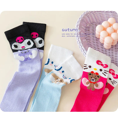 3 Pairs Spring and Summer Cartoon Anime Hello Kitty Pattern Girls Over knee Socks Cotton Comfortable and Soft Casual Girls Socks My Store