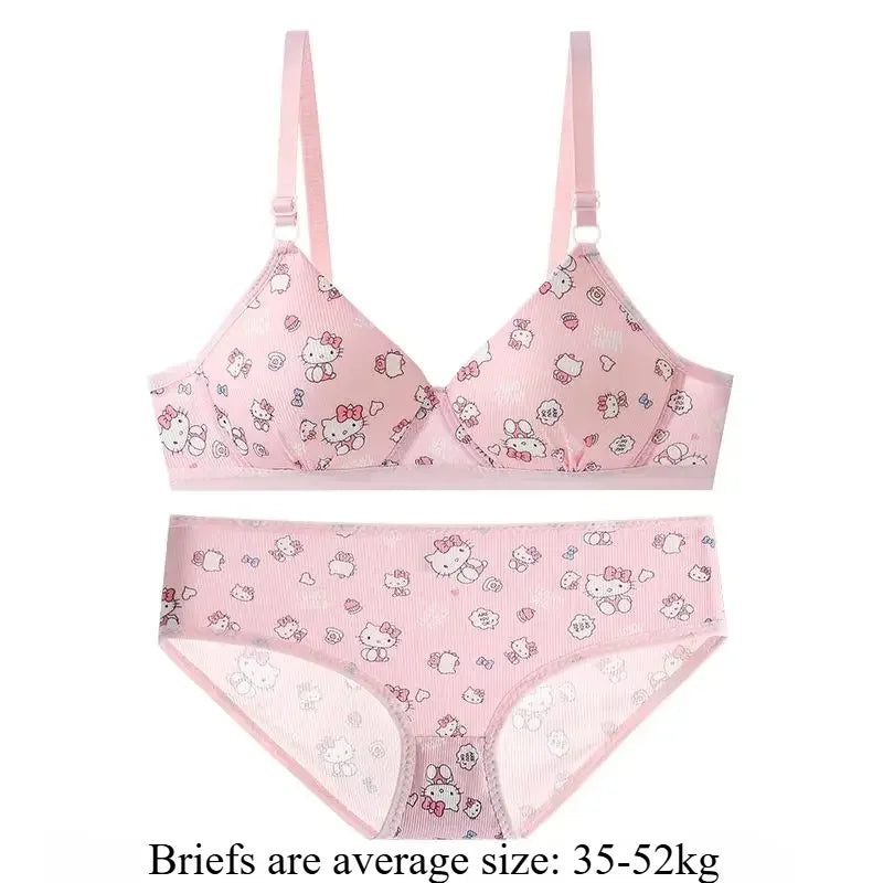 Kawaii Hello Kitty Lingerie Set Cartoon Bra Briefs Women Underwear Soft Comfortable Breathable Wireless Push Up Bra Girl Panties My Store