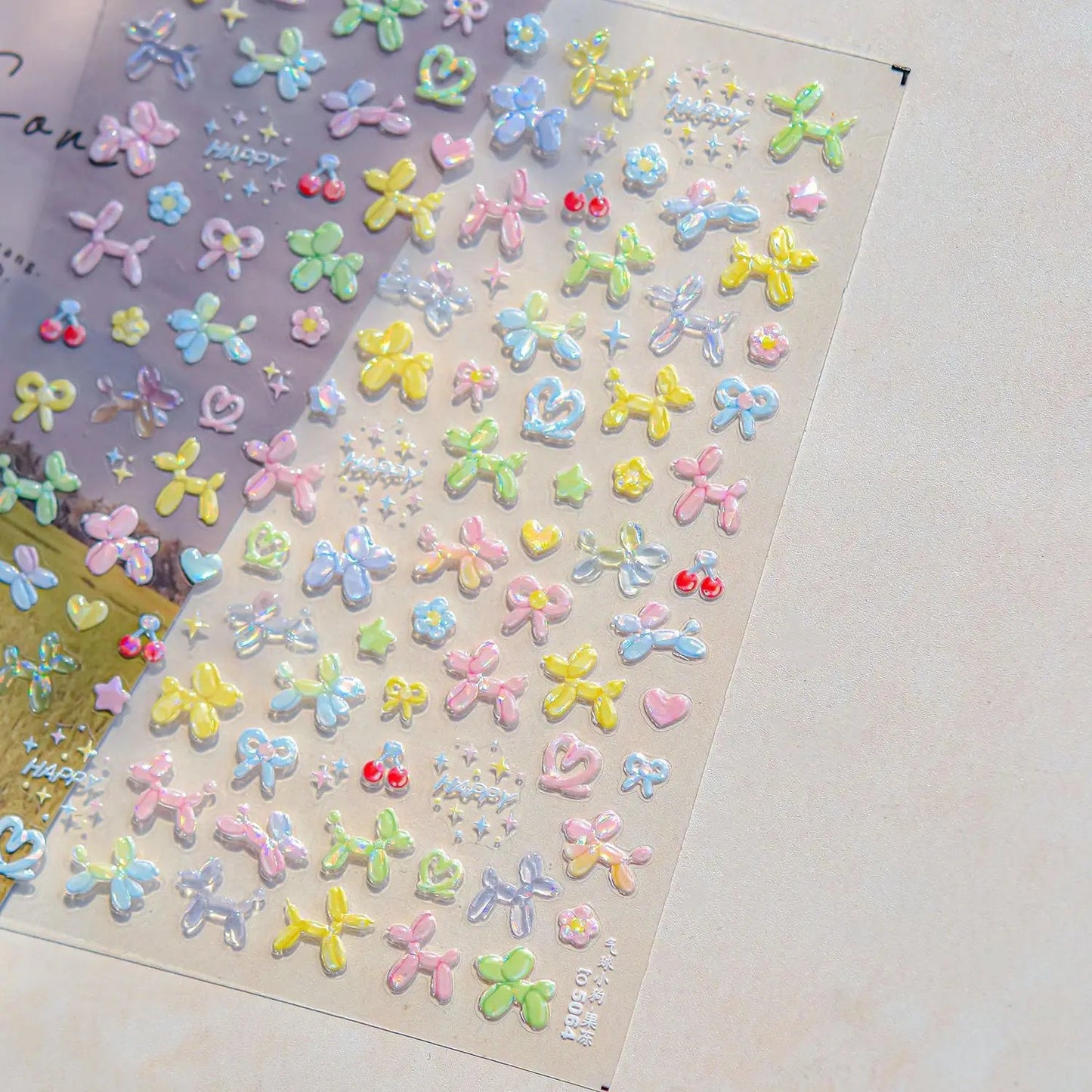 Balloon Puppy Jelly 5D Nail Art Stickers 3D Cute Love Bows Cherry Adhesive Nail Stickers Manicure Decals DIY Nail Accessories My Store
